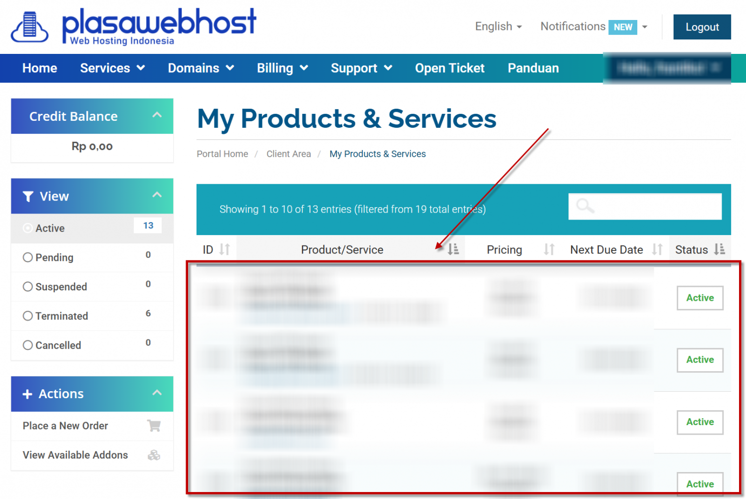 Client Area Plasawebhost