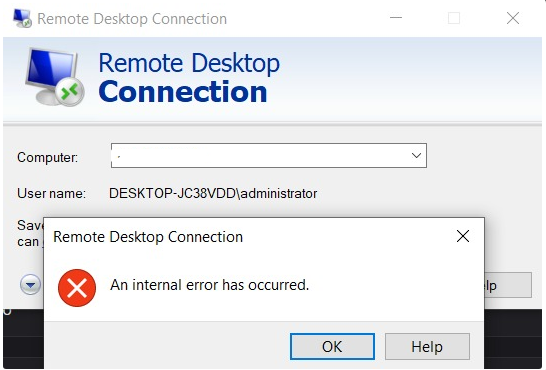  An Internal Error Has Occurred Saat Mengakses Windows RDP