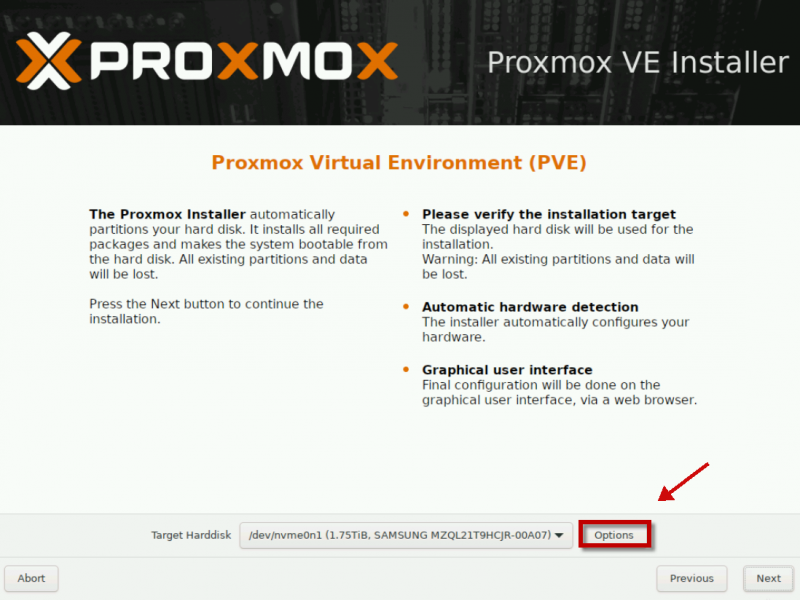 Proxmox Partition Options