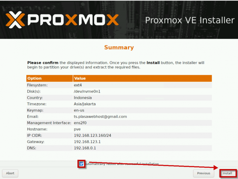 Start Proxmox Installation
