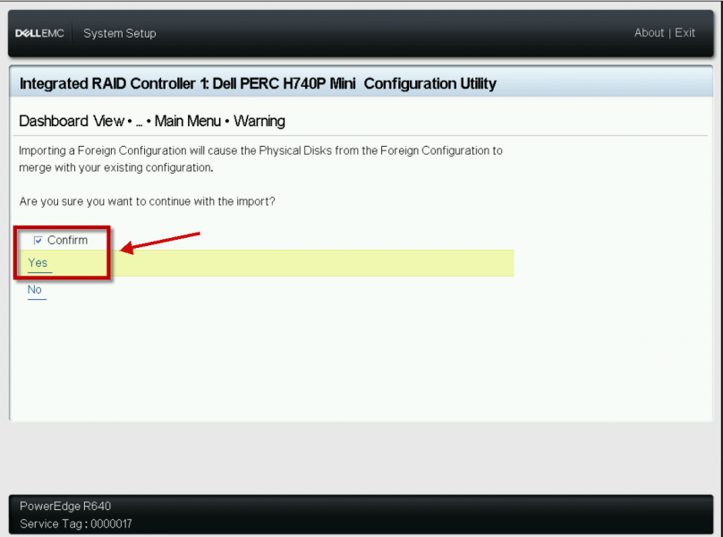 Confirm Import Foreign Configuration