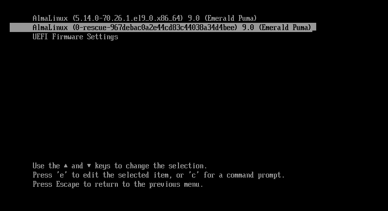 Tampilan GRUB AlmaLinux